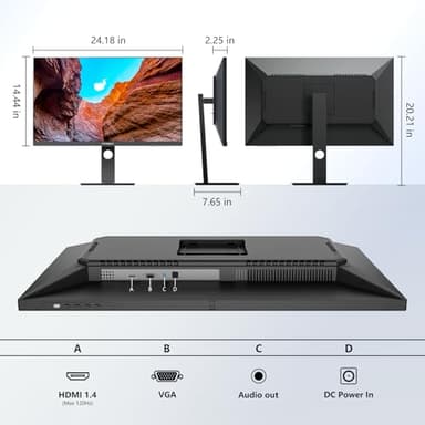 INNOCN 27" Monitor 120Hz FHD 1920 x 1080p IPS PC Computer Desktop Gaming Display Built-in Speaker, Eyes Care, Height/Pivot Adjustable, HDMI, VGA, VESA Mountable - Black, 27D1FR - Image 7
