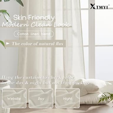 108 Inch Linen Curtains 2 Panels,With Heading Tape Hooks for Track System Back Tab,Stone Washed Cotton Flax Weave Sheer Extra Long Curtain for Living Room Bedroom,9FT 9 FT,Cream(Ivory/Off White) - Image 4