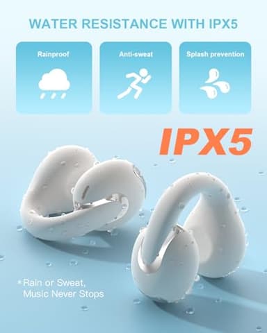 Jzones Open Ear Clip Wireless Earbuds Bluetooth 5.4, Lightweight Comfort Sports Bone Conduction Headphones Built-in Mic for Clear Audio, Stable Fit Earphones 24H Play-Beige - Image 8