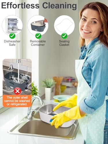 SOHIDA Heated Lunch Box, 80W Electric Lunch Box with Two 1.5L Stainless Steel Interchangeable Containers and Lids, 12V/24V/110V Food Warmer with Utensils and Insulated Bag for Car/Truck/Office (Black) - Image 7