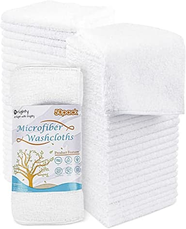 Orighty Washcloths Bulk Towels Set 50 Pack, Highly Absorbent and Soft Feel Microfiber Face Cloths, Multi-Purpose Wash Cloths & Hand Towels for Bathroom, Hotel, Spa, and Gym, 12x12 Inch - Image 1
