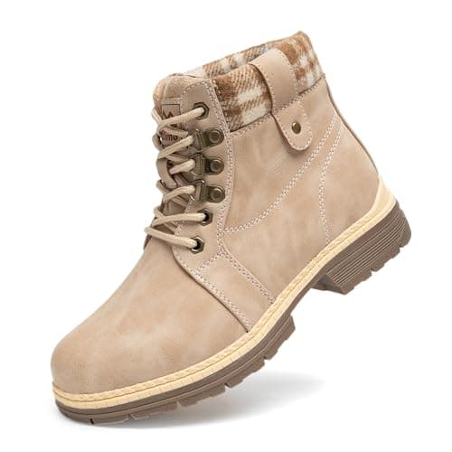 Work Hiking Waterproof Boots for Women - Winter Snow Combat Brown Ankle Boots Booties Women Fashion Lightweight Shoes LMW18-Beige-G-8.5 - Image 1