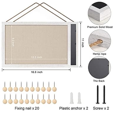 Miratino 2-Pack Cork Board with Linen 16x11 inch Bulletin Board Office Decor Hanging Pin Wood Framed Display Picture Vision Board Light for Wall School Office Bedroom 20-Pushpin Vintage White - Image 7