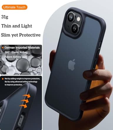TORRAS Upgraded Shockproof for iPhone 14 Case [12FT Military Drop Protection][Sleek Premium Touch] Translucent Back & Soft Edge Slim Silicone Cover, Frosted Black - Image 4