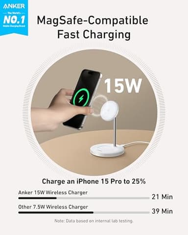 Anker MagSafe Compatible MagGo Charger Stand, iPhone 17 Wireless Charger, 2-in-1 Charging Station, Qi2 Certified 15W Fast Charging, for iPhone 17/16/15/14/13/12, AirPods Pro (Black, No Adapter) - Image 2