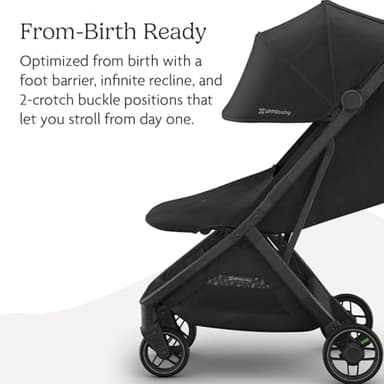 UPPAbaby Minu V3 Travel Stroller | Lightweight + Compact Design | One-Hand Fold + Unfold | from Birth + Overhead Compatible | Jake (Charcoal/Carbon Frame/Black Leather) - Image 4