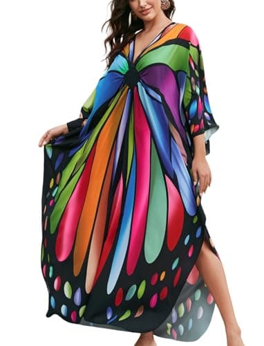 KECVOT Kaftan Dresses for Women Plus Size Batwing Sleeve Caftans Long Bathing Suit Cover Up Maxi Beach Dress Loungewear - Image 1