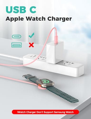 USB C for Watch Charger USB Magnetic Fast Charging Cable Portable Wireless Charging Compatible with Watch Series 10/9/8/7/6/5/4/3/2 Ultra 2/SE-Pink - Image 2