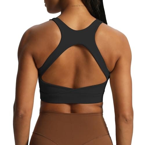 Aoxjox Women's Workout Sports Bras High Impact Fitness Backless Padded Training Gym Khloe Bra Yoga Crop Tank Top (Black, Large) - Image 1