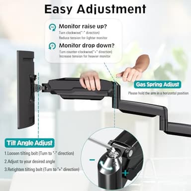 MOUNT PRO Triple Monitor Mount, 3 Monitor Desk Mount for Three Screens up to 32 Inch, Full Motion Gas Spring Heavy Duty Arm Hold up to 19.8lbs Each, Black - Image 3