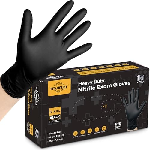 TitanFlex Disposable Nitrile Exam Gloves - 6-mil, Black, Large 100-ct Box, Heavy Duty, Latex Free, Food Safe for Cooking & Food Prep - Image 1