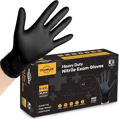 TitanFlex Disposable Nitrile Exam Gloves - 6-mil, Black, Large 100-ct Box, Heavy Duty, Latex Free, Food Safe for Cooking & Food Prep - Image 1
