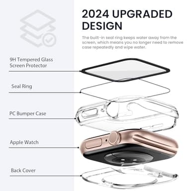 Tensea (2 in 1) for Waterproof Apple Watch Screen Protector Case Series 11/10 46mm Accessories, 360 Front and Back, iWatch PC Face Cover with Tempered Glass for Women Men, 46 mm - Image 3