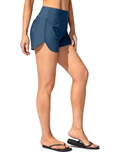 Jarvanv Women's Swim Shorts with Pockets High Waisted Tummy Control Board Swimsuit Bathing Shorts for Women with Liner Swim Bottoms(Dark Blue,XXL) - Image 3