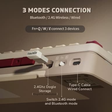 iLovBee B87 Wireless Mechanical Keyboard, 75% Percent Gaming Keyboard with Bluetooth/2.4GHz/USB Wired, RGB Creamy Keyboards with Knob, QMK/VIA, Gasket Mount Hot Swappable Linear Switch, Retro Red - Image 5