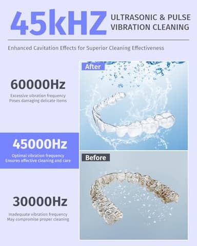 Dental Ultrasonic Retainer Cleaner Machine 45kHz, UV Denture Cleaner with 4 Modes Digital Timer, Portable 200ML UltraSonic Cleaning Pod for Night Mouth Guard, Aligner, Braces, Jewelry and More-White - Image 4