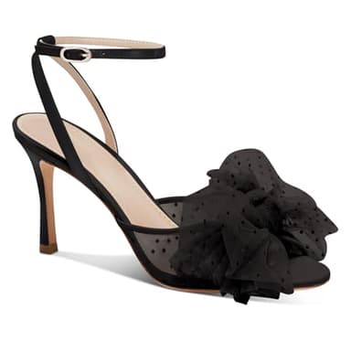 Coutgo Womens Bow Tie Heels Sandals Slingback Peep Toe Wedding Heels Mesh High Stiletto Heel Summer Cute Wedding Bridal Shoes Black - Image 1