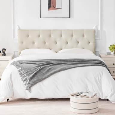 Howjoe Linen Fabric Upholstered Headboard Queen Size, Modern Diamond Tufting Solid Wood Queen Headboard Only, Adjustable Height from 37” to 51” Head Board, Bed Frame or Wall Mount Headboards, Beige - Image 8