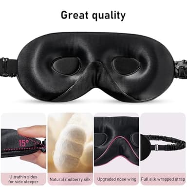 LitBear 100% 22 Momme Mulberry Silk Sleep Mask - 3D Contoured Eye Mask for Men & Women, Soft Breathable Sleeping Mask with Adjustable Strap, Perfect Blocks Light for Sleeping (Black) - Image 6