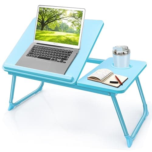 Laptop Desk for Bed Couch,Lap Desk for Laptop,Portable Laptop Stand for Desk,Small Adjustable Laptop Desk,Foldable Bed Table for Laptops and Writing, Bed Tray Table with Cup Holder(Blue) - Image 1