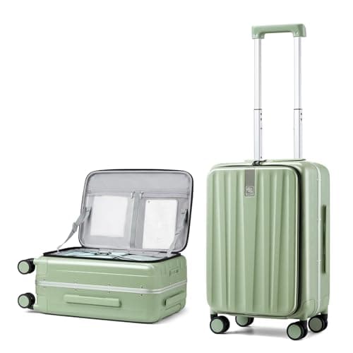 Hanke 20 Inch Carry-On Luggage with Wheels PC Hard Shell Suitcases Top Opening Aluminum Frame Travel Luggage Suitcases for Woman Men.(Bamboo Green) - Image 1