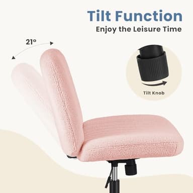 DUMOS Criss Cross Chair with Wheels, Legged Office Armless Wide Desk Seat with Dual-Purpose Base, Adjustable Swivel Teddy Fabric Task Vanity Home Bedroom, Pink - Image 8