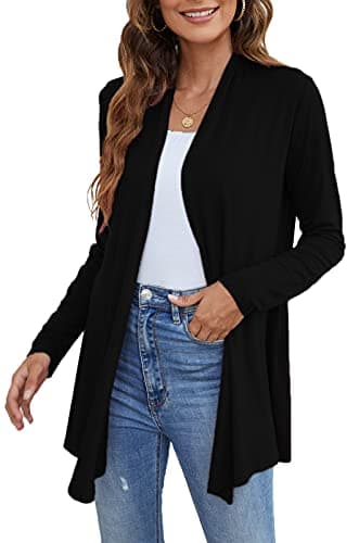 Ladlop Summer Cardigans for Women Lightweight Long Sleeve Casual Loose Cardigan Sweaters Fall Dusters (Black, L) - Image 2