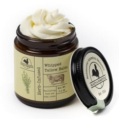 Hearth and Homestead: Handmade Whipped Tallow Balm (Herb-Infused/Unscented) - Large Jar - 2.6 oz - Image 1