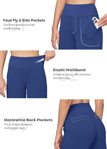 Willit Women's Yoga Pants Wide Leg Dress Work Pants Stretch Casual Pants Slacks with Pockets High Waist 28" Royal Blue L - Image 5