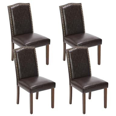 Sweetcrispy Dining Chairs Set of 4, Upholstered Leather Kitchen Room Chairs Mid Century Modern High-End Dining Room Side Chairs with Nailhead Trim and Wood Legs for Bedroom, Living Room, Brown - Image 1