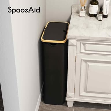 SpaceAid Slim Laundry Hamper with Lid, 65L Narrow Clothes Basket Bin with Bamboo Handles, Skinny Tall Collapsible Hamper for Bedroom, Bathroom, Dorm, Laundry Room - Black - Image 4