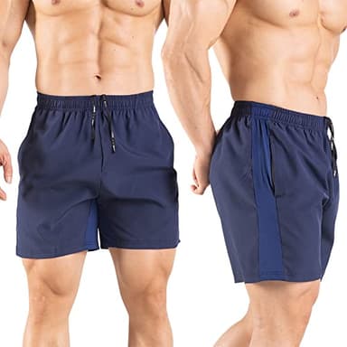 Gaglg Men's 5" Running Shorts 2 Pack Quick Dry Athletic Workout Gym Shorts with Zipper Pockets Black/Navy,XX-Large - Image 3