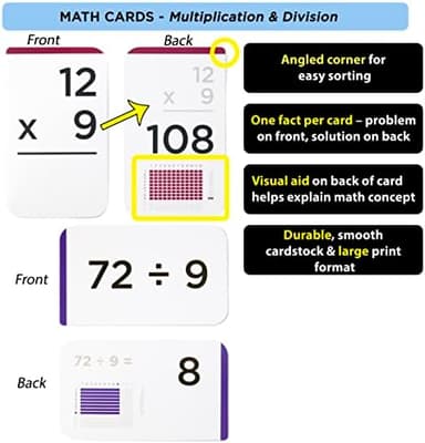 Award-Winning Math Flash Cards – 711 Multiplication & Division Facts (0–12) – Jumbo Cards (3.1” x 5.2”), Visual Aids, 2 Dice, Games, Charts & Mastery Divider Tabs – Grades 3–6 Classroom & Homeschool - Image 5
