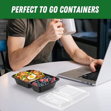 50 Pack (100-Piece) 28 oz Meal Prep Containers Reusable with Lids 2-Compartment, Sturdy Leakproof Food Safe, Microwave Freezer Dishwasher Safe, To Go Take Out Plastic Food Storage, Black - Image 7