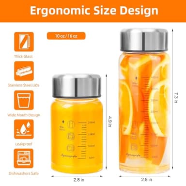 Glass Juice Bottles 4 Pack 16 oz - Wide Mouth Glass Water Bottles with Lids - for Juicing, Smoothies, Milk, Protein, BPA Free, Reusable, Stainless Steel Lids, Leak Proof, Shaker bottle (16oz/500ml) - Image 2