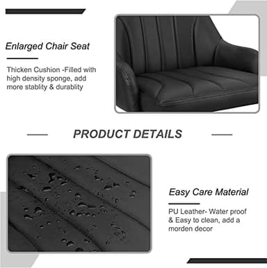 VECELO Barstools Set of 4, Counter Height Bar Stools Adjustable Stools with Back and Arm, Kitchen Island Stools Swivel Bar Chairs for Pub Dinning Room, Black - Image 4