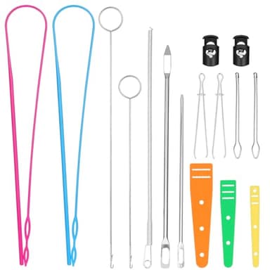 Tudniky 16 PCS Drawstring Threader, Loop Turner Sewing Tool with Flexible Hoodie String Threader and Cord Locks, Easy Drawstring Threader Bodkin Sewing Tool for Shorts Pants Jackets Coats Hoodies - Image 1