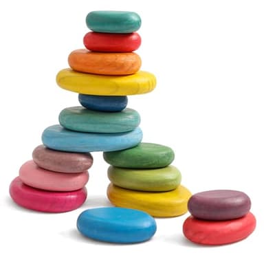 OESSUF 16pcs Extra-Large Wooden Sorting Stacking Rocks - Safe Montessori Toys for 1-3 Year Old, Waldorf Wooden Blocks for Toddlers 1-3, Smooth Stacking Stones for Toddlers, for Kids - Image 1