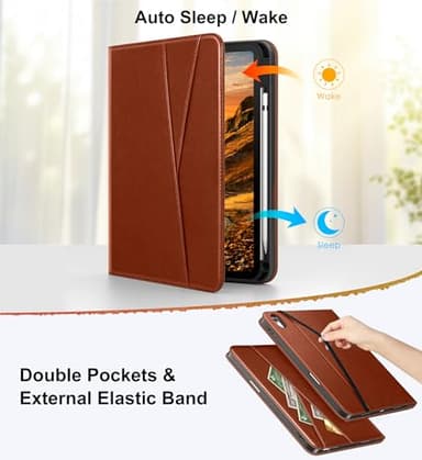 DTTO for iPad A16 Case, iPad 11th / 10th Generation Case (2025/2022), 360 Degree Rotating Premium Leather Folio Stand Cover with Pencil Holder, Brown - Image 6