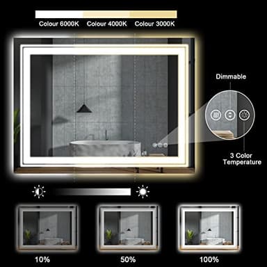 Snowdool LED Bathroom Mirror, 60"X36" with Front and Backlit, Anti-Fog, Large Bathroom Vanity Mirror for Wall, Memory Function, Stepless Dimmable, Tempered Glass (Horizontal/Vertical) - Image 3