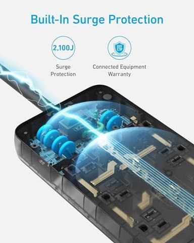 Anker (Pack of 2) Surge Protector Power Strip (2100J), 12 Outlets with 1 USB C and 2 USB Ports for iPhone 15/15 Plus/15 Pro/15 Pro Max, 5feet Extension Cord, Flat Plug, 20W for Home,Office,TUV Listed - Image 4