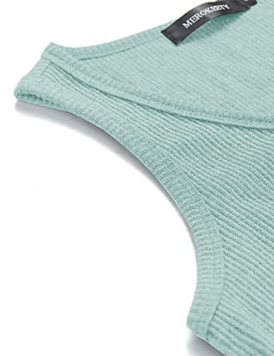 MEROKEETY Women's V Neck Tank Tops Summer Sleeveless Ribbed Button Casual Henley Shirts, LightBlue, M - Image 4