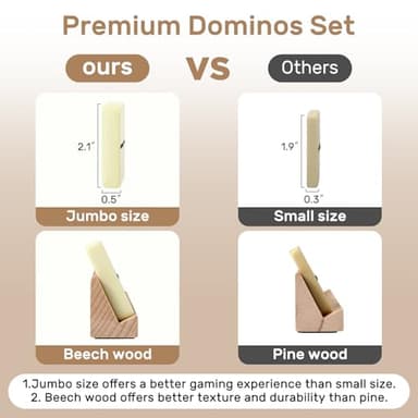 Jumbo Dominos Set for Adults with 4 Wooden Racks/Trays, Double 6 Dominoes Travel Set with Portable Case Double Six Dominoes Set with 4 Tiles Holders, 28 Tiles Dominos Set for Family Board Games - Image 3