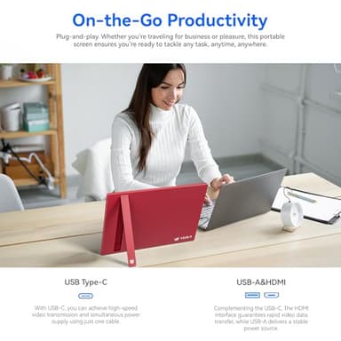 Veout 16Inch Pink Portable Monitor for Laptop, 1920x1200P IPS 16:10 Computer External Screen, 100% sRGB Stand Support Freesync, for Girl Phone, PC Home Use - Image 7