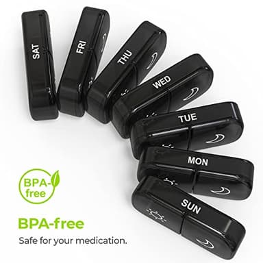 AUVON XL Weekly Pill Organizer 2 Times a Day, Pill Box 7 Day with One-Side Large Openings for Easy to Use, Black Privacy Protection AM PM Pill Case for Medication, Vitamins, Fish Oils, Supplements - Image 7
