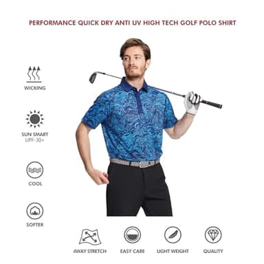 Golf Shirts for Men Dry Fit Short Sleeve Print Performance Moisture Wicking Polo Shirt - Image 5