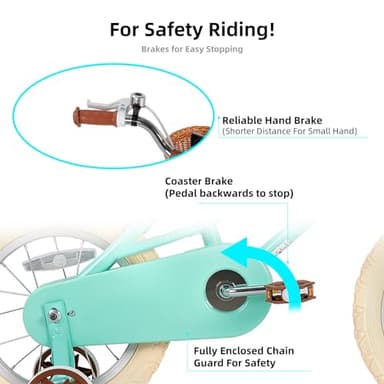 JOYSTAR 18 inch Girls Bike Ages 5-8 Years Old Kids (43"-59" Tall), Kids Bike with Training Wheels & Basket, Kids' Bicycle Mint Green - Image 3