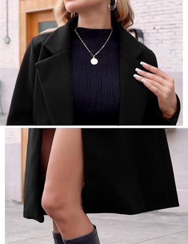 Hooever Women's Winter Wool Coat Casual Notch Lapel Single-Breasted Peacoat(Black-XL) - Image 6