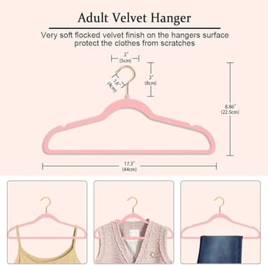 TGHYR Velvet Clothes Hangers Pink Non-Slip Felt Hangers 22 Pack with Shoulder Notches 360° Swivel Gold Hook Heavy Duty Coat Hangers for Closet Ultra Slim Space-Saving Hangers for Suits Shirts Dress - Image 2