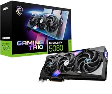 MSI GeForce RTX 5080 16G Gaming Trio OC Graphics Card - RTX 5080 GPU, 16GB GDDR7 (30Gbps/256-bit), PCIe 5.0 - TRI FROZR 4 (3 x STORMFORCE Fan), Gaming & Silent Mode, RGB - HDMI 2.1b, DisplayPort 2.1b - Image 1